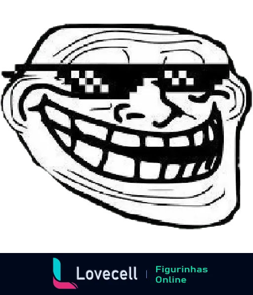 Imagem clássica do meme Troll Face sorrindo, com óculos de sol pixelados, representando atitude e sarcasmo.