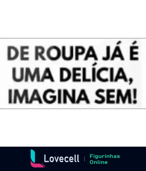 Figurinha com fundo branco apresentando a frase em destaque: 'DE ROUPA JÁ É UMA DELÍCIA, IMAGINA SEM!', explorando uma ideia sugestiva.