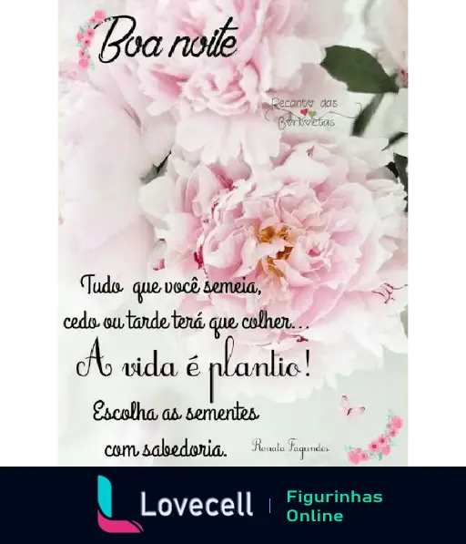 Figurinha de boa noite abençoada com flores e mensagem inspiradora