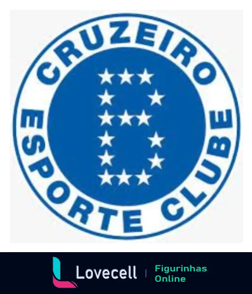 Logotipo do Cruzeiro Esporte Clube com circunferência azul, nome do clube e cinco estrelas brancas formando uma cruz no centro