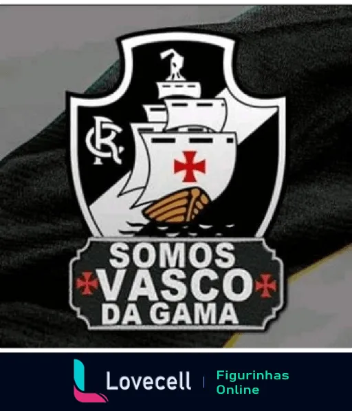 Escudo do Vasco da Gama com navio e caravela, texto 'SOMOS VASCO DA GAMA' acima