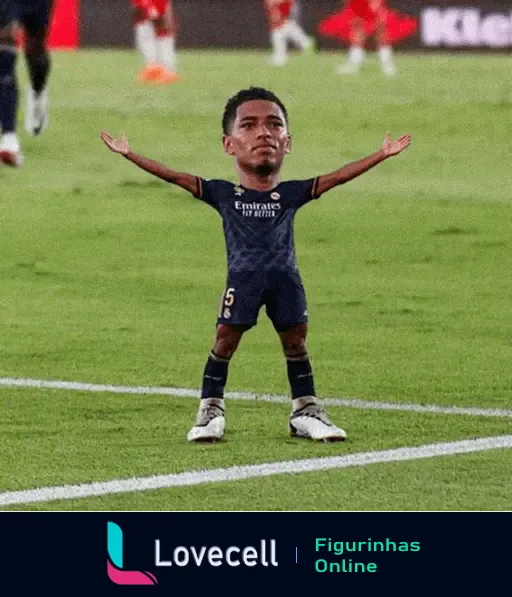 Meme engraçado com jogador de futebol do time Emirates RE Future posando de forma estilosa no campo, representando a pasta beligol bellingham.