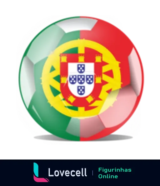 Figurinha de bola de futebol com bandeira de Portugal, cores verde e vermelho e escudo centralizado