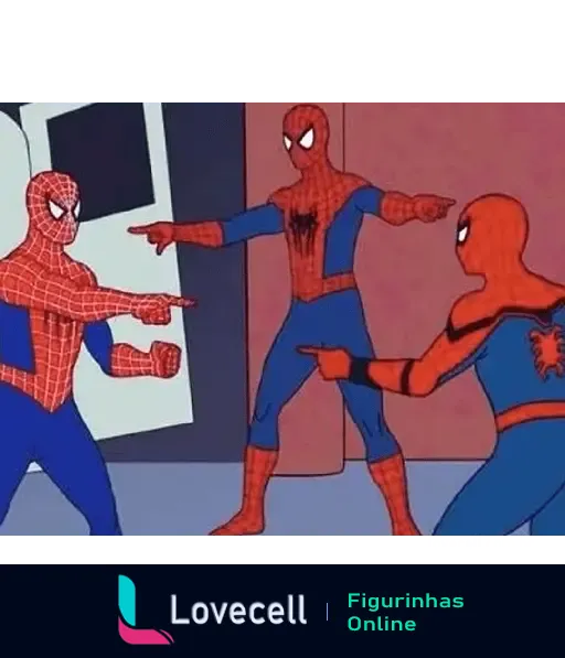 Três Homens Aranha se apontando mutuamente em um meme famoso, representando confusão e situações embaraçosas.