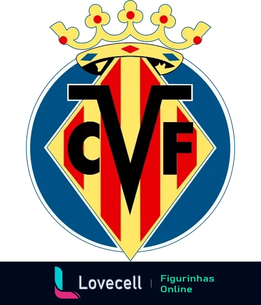 Escudo do Villarreal CF, representando o clube espanhol no formato oval com listras vermelhas e amarelas e coroado.