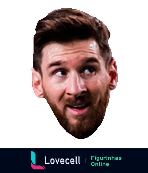 Figurinha de Lionel Messi com expressão surpresa, ideal para reações em conversas sobre futebol ou momentos inesperados