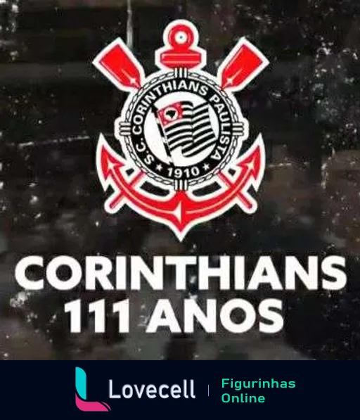 Emblema do Corinthians com listras pretas e brancas e remo, celebrando o 111º aniversário do clube