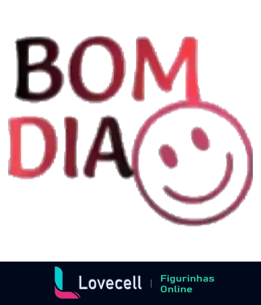 Figurinha de 'BOM DIA' com letras estilizadas e cores desbotadas, incluindo um rosto sorridente minimalista, transmitindo uma mensagem otimista e amigável