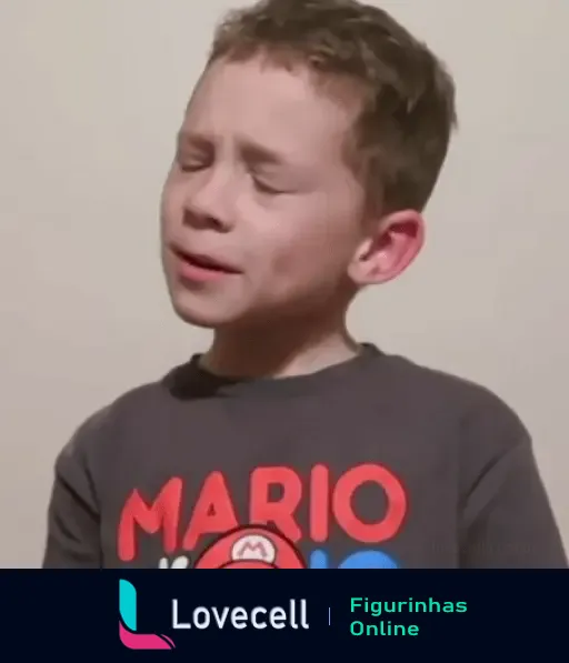 Figurinha de Gavin Memes mostrando um menino com uma camiseta do Mario, com uma expressão facial de dúvida ou dor.