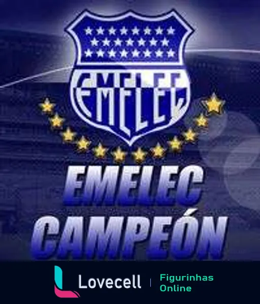 Logo do Emelec com estrelas e texto 'Emelec Campeón' em tons de azul celebrando uma conquista do clube de futebol