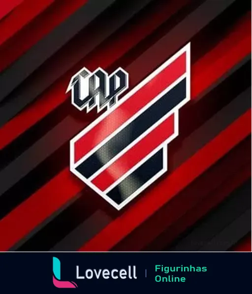 Escudo do Club Athletico Paranaense em 3D, com listras vermelhas e pretas ao fundo e as letras 'CAP' em destaque