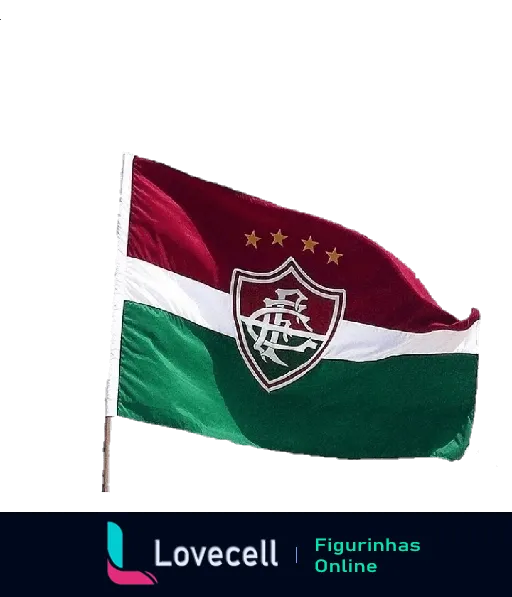 Bandeira do Fluminense Football Club com listras verde, branco e grená e escudo central com quatro estrelas douradas