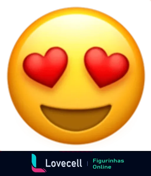 Emoji apaixonado com rosto amarelo sorridente e corações no lugar dos olhos expressando amor intenso