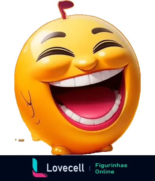 Emoji amarelo rindo com a boca aberta, olhos fechados e lágrima de felicidade. Ideal para expressar risadas intensas no WhatsApp. Emojis Reações.