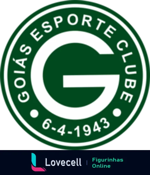 Escudo do Goiás Esporte Clube, circular, verde com borda branca, letra 'G' central e data de fundação '6-4-1943' ao fundo