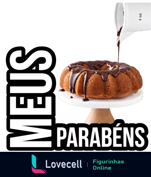 Figurinha de bolo de aniversário com mensagem de 'Meus Parabéns'