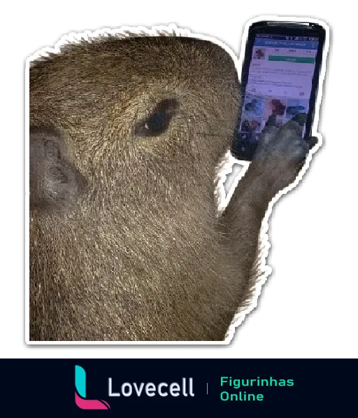 Capivara usando smartphone e navegando em redes sociais. A capivara é um dos grandes roedores facilmente encontrados em várias regiões da América Latina.