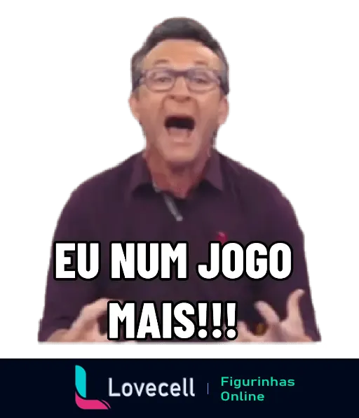 Gif de um torcedor corintiano gritando 'EU NUM JOGO MAIS!', manifestando frustração ou raiva em um momento descontraído ou relacionado a esportes.