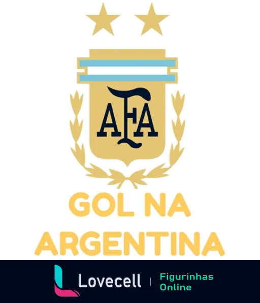 Emblema da Associação de Futebol Argentino com fundo branco, letras AFA, faixa azul celeste, duas estrelas douradas e laurel dourado