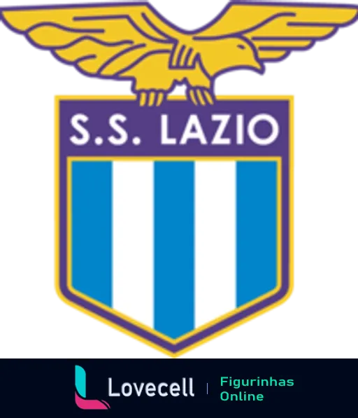 Escudo da S.S. Lazio com listras azuis e brancas e águia dourada no topo, representando força e nobreza