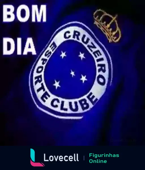 Figurinha de Bom Dia com o escudo do Cruzeiro Esporte Clube em fundo azul escuro e frase 'BOM DIA' em letras brancas