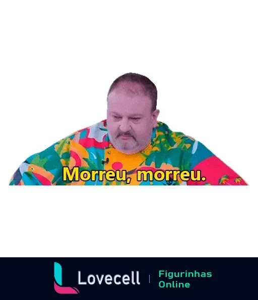 Chef Erick Jacquin com expressão séria e camisa estampada tropical dizendo 'Morreu, morreu' em tom dramático