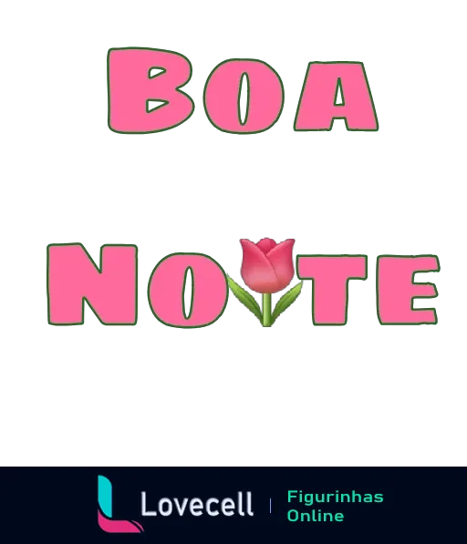 Figurinha de Boa Noite com letras grandes em rosa e ilustração de uma rosa na mesma cor sobre fundo transparente