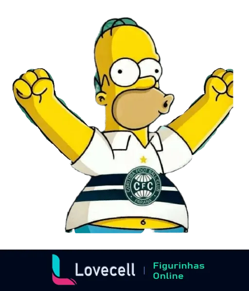 Homer Simpson celebrando com camisa do Coritiba Foot Ball Club em figurinha para WhatsApp