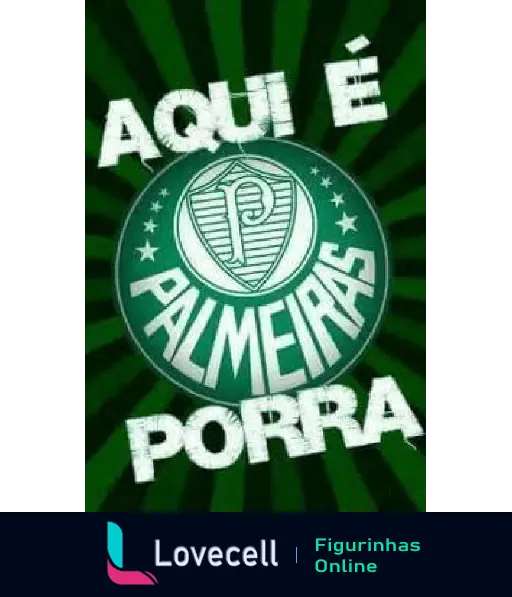 Imagem com o escudo do Palmeiras ao centro e a frase 'Aqui é Palmeiras Porra' ao redor, ilustra a paixão e energia da torcida alviverde.