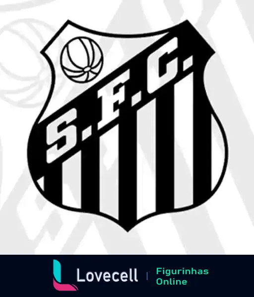 Escudo do Santos Futebol Clube com listras pretas e brancas e uma bola de futebol no topo, simbolizando a tradição do clube no futebol brasileiro