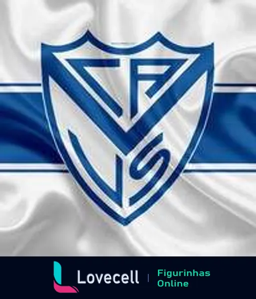 Bandeira do Club Atlético Vélez Sarsfield, branca com faixa azul horizontal e escudo em azul e branco ao centro