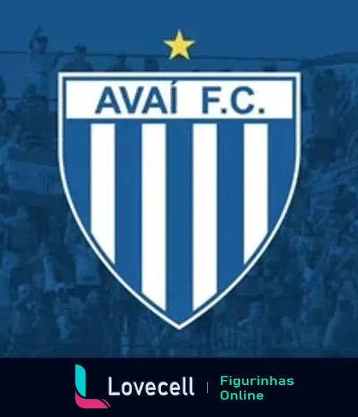 Figurinha do escudo do Avaí Futebol Clube com faixas azuis e brancas, estrela dourada no topo e nome 'AVAÍ F.C.' em letras maiúsculas