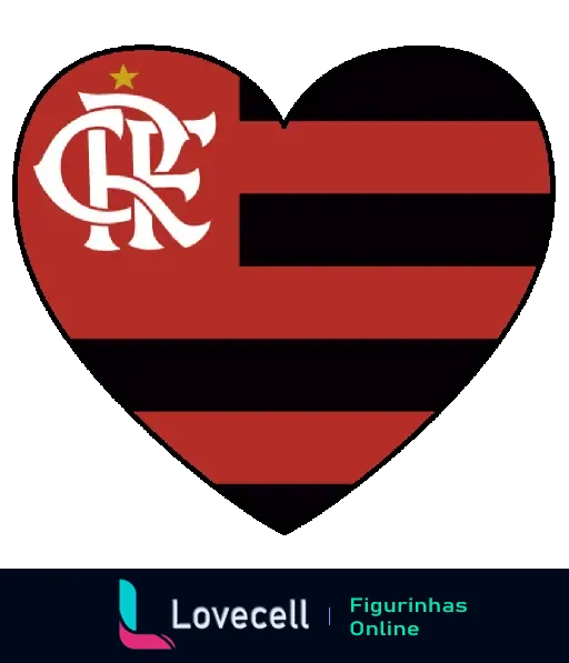 Figura de coração com as cores vermelho e preto, símbolo do Flamengo CRF e estrela, representando amor pelo clube - Figurinhas Flamengo Urubu