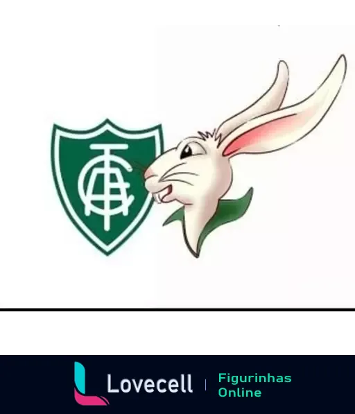 Logotipo do América-MG apresentando um coelho ilustrado ao lado do escudo verde com letras brancas, representando mascote e identidade do clube.