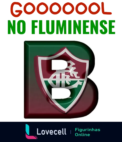 Escudo do Fluminense com efeito de vidro quebrado e texto 'Gooooool no Fluminense' em letras laranjas e verdes, para comemorar vitórias contra o time em partidas de futebol