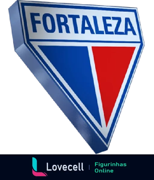 Escudo do time de futebol Fortaleza em formato triangular nas cores azul, vermelho e branco, com a palavra Fortaleza no topo.