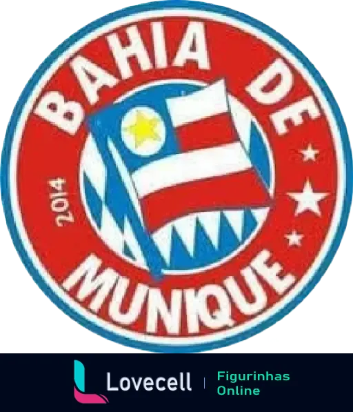 Escudo do Bahia de Munique em vermelho e azul com uma estrela e listras, paródia do emblema do Bayern de Munique