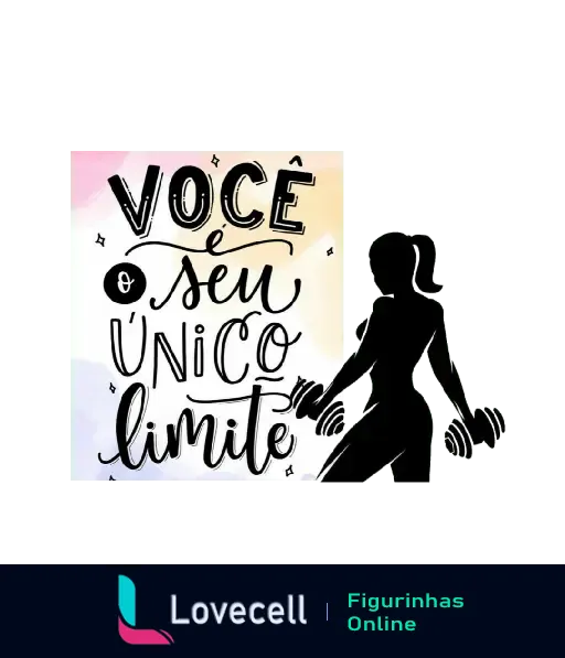 Ilustração de fitness com silhueta de pessoa levantando pesos e a frase motivacional 'Você é o seu único limite'.