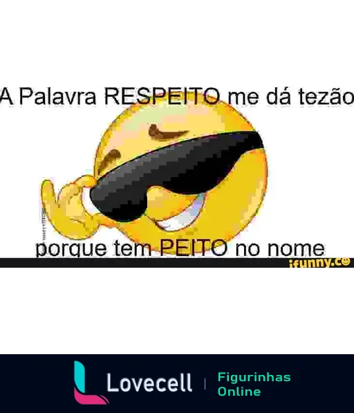 Emoji sorridente com óculos escuros e a frase: 'A Palavra RESPEITO me dá tezaõ porque tem PEITO no nome'.