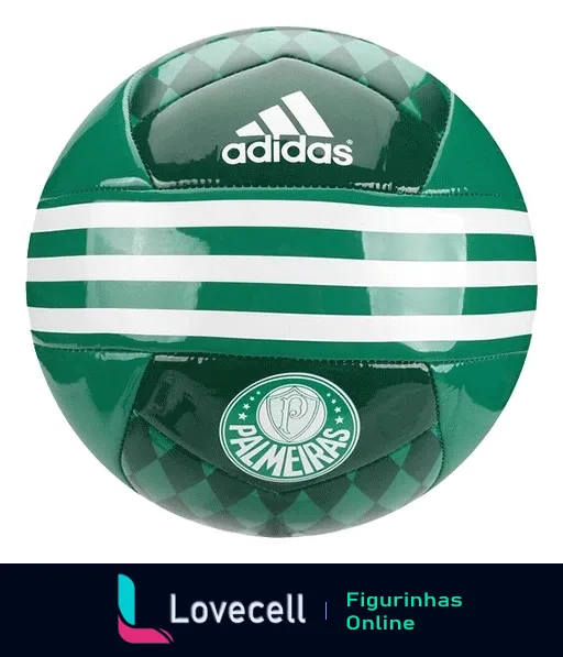 Bola de futebol do Palmeiras Adidas verde com faixas brancas e logotipos da Adidas e do Palmeiras