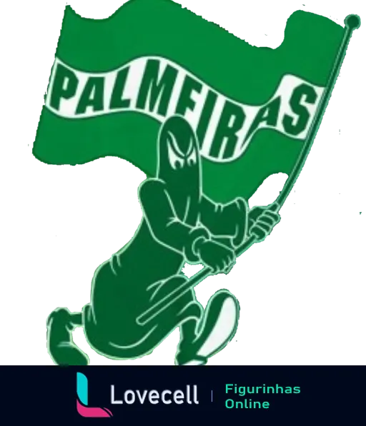 Bandeira do Palmeiras com fundo verde e mascote cavaleiro segurando a bandeira, simbolizando orgulho e paixão pelo clube de futebol