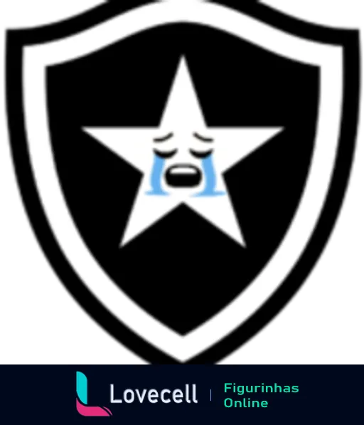 Escudo do Botafogo com emoji triste no lugar da estrela solitária, representando descontentamento