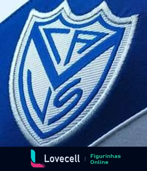 Escudo do clube de futebol Vélez Sarsfield, com cores azul e branco e iniciais 'VS' entrelaçadas no centro