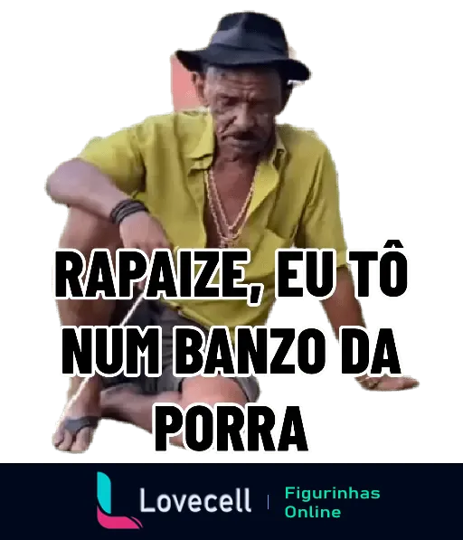 Imagem de Tiringa sentado, aparentemente triste, com as palavras 'Rapaize, eu tô num banzo da porra' sobre a imagem.