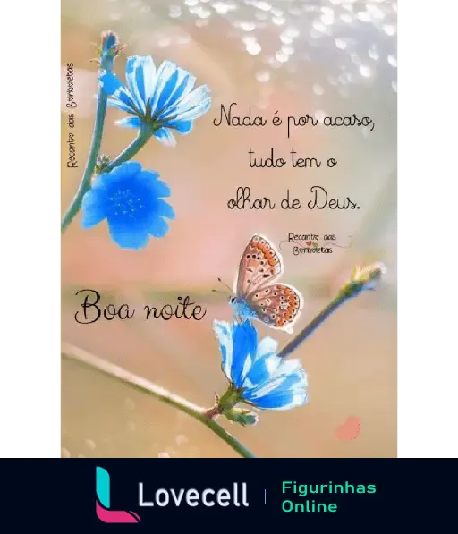 Boa noite abençoada com mensagem de fé e imagem de flores e borboleta