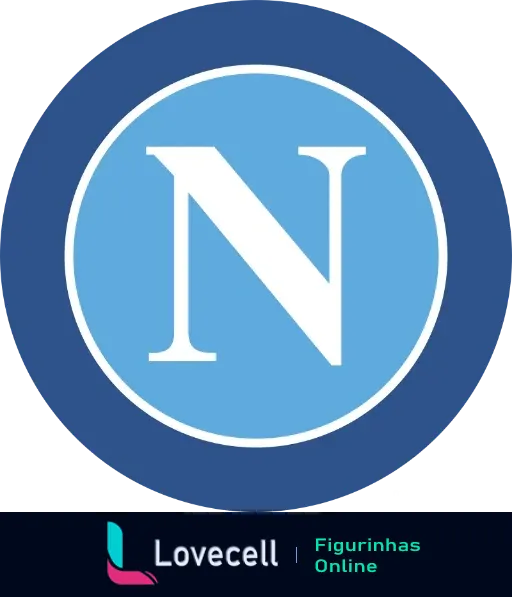 Figurinha do emblema do Napoli, destacando a letra N em branco no centro de um círculo azul claro, com borda azul escura.