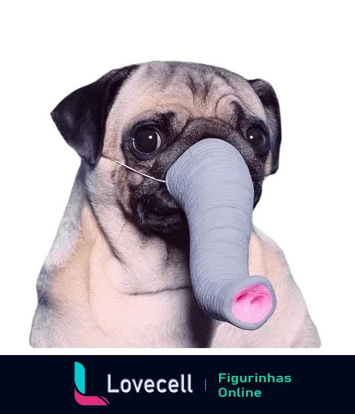 Figurinha de Pug com acessório de tromba de elefante, expressão engraçada e divertida, ideal para conversas animadas