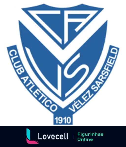 Escudo do Clube Atlético Vélez Sarsfield em azul e branco com letras 'V' e 'S' estilizadas