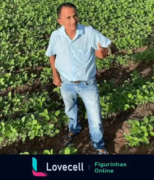 Manoel Gomes sorrindo e fazendo sinal de positivo em um campo cultivado, popularizado pelo meme Caneta Azul.