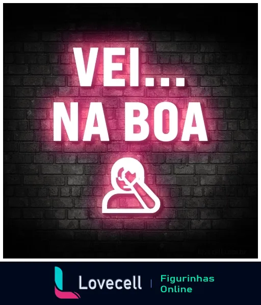 Ícone minimalista de pessoa facepalming com expressão de deboche em frente a uma parede de tijolos com frase 'Vei... na boa' em neon rosa